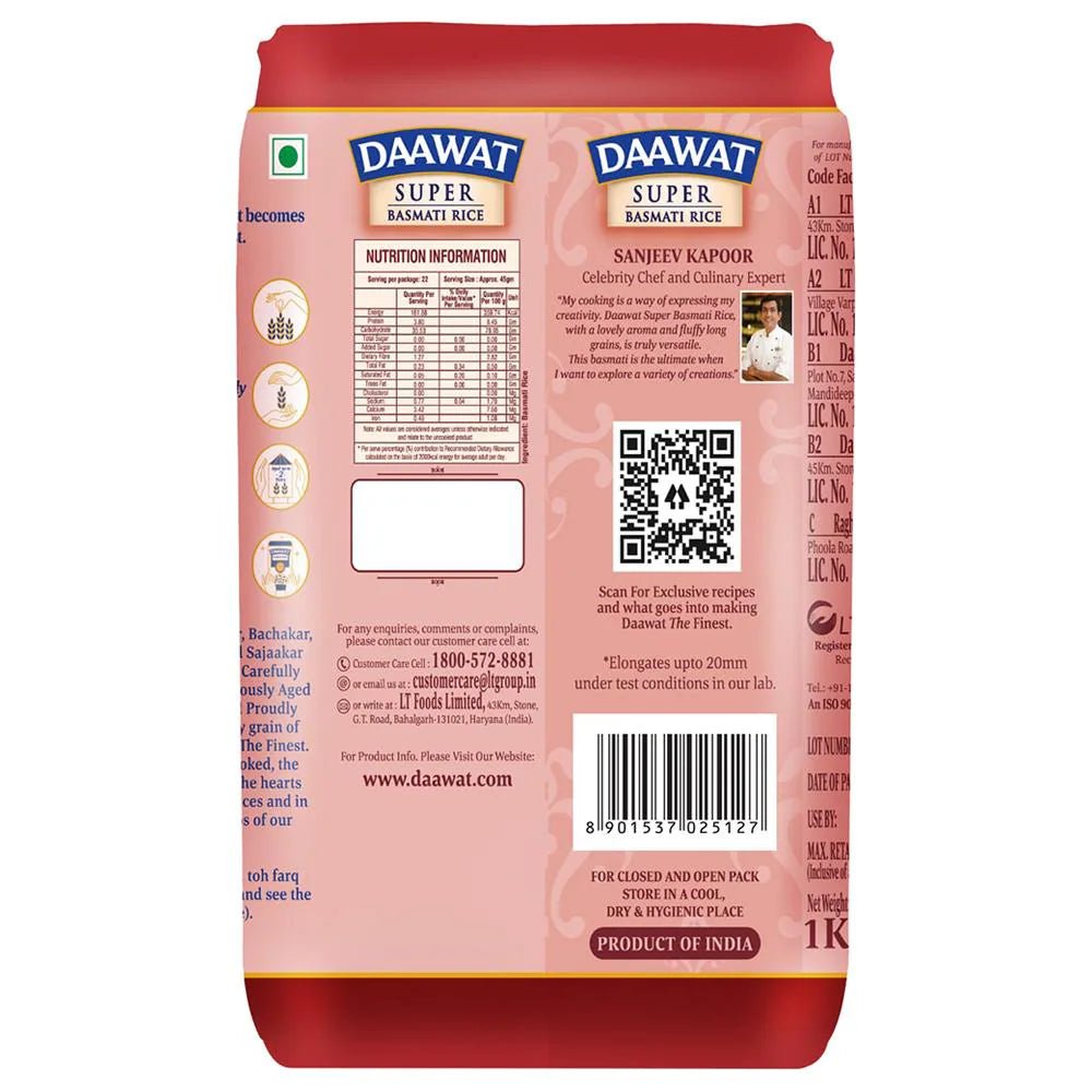 DAAWAT BASMATI RICE SUPER 1KG - SuperMarcheStore