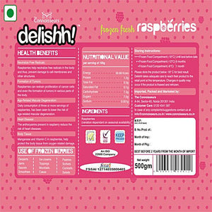 DELISHH FROZEN RASPBERRIES 500G - SuperMarcheStore