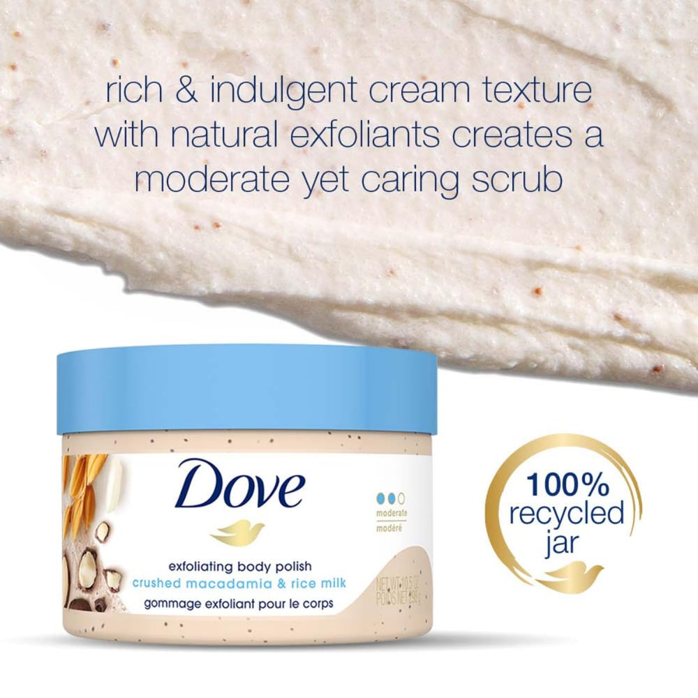 DOVE BODY POLISH CRUSHED MACADAMIA RICE MILK 298 GM - SuperMarcheStore