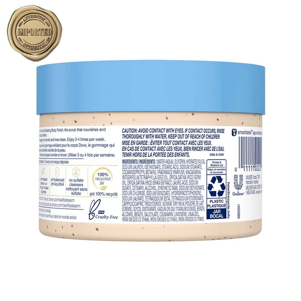 DOVE BODY POLISH CRUSHED MACADAMIA RICE MILK 298 GM - SuperMarcheStore