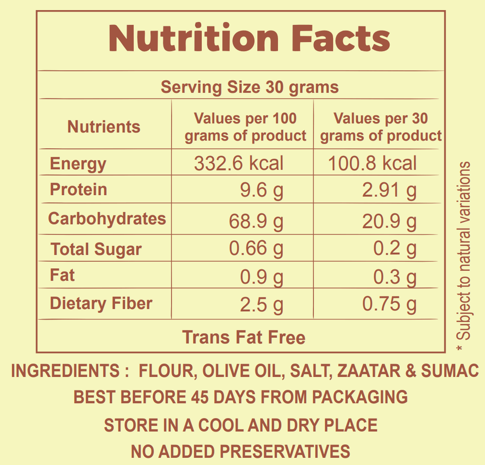 EARTHY BLISS ZAATAR N SUMAC LAVASH 110 GM - SuperMarcheStore