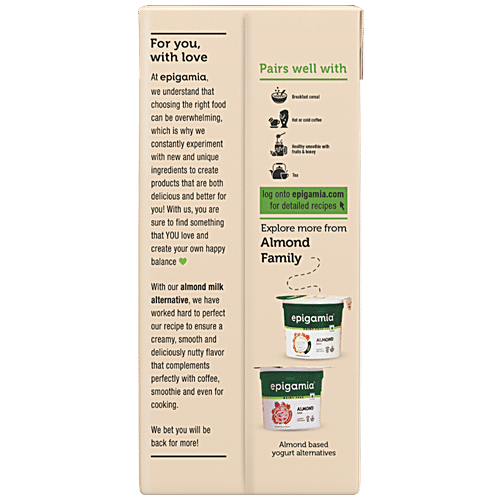 EPIGAMIA DAIRY FREE ALMOND MILK UNSWEETENED 1LT - SuperMarcheStore