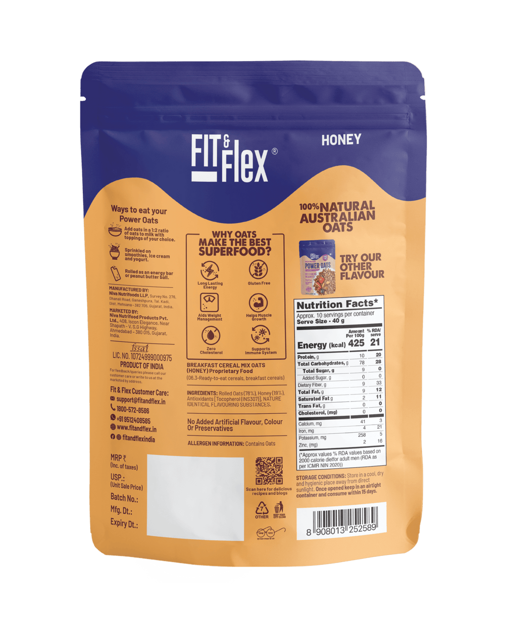 FIT AND FLEX OATS HONEY - SuperMarcheStore