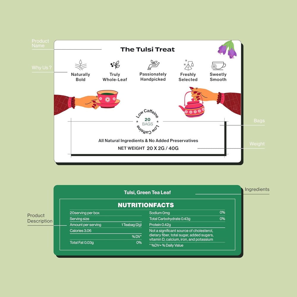 FRESHLEAF TULSI TREAT GREEN TEA 20 BAGS 40 GM - SuperMarcheStore