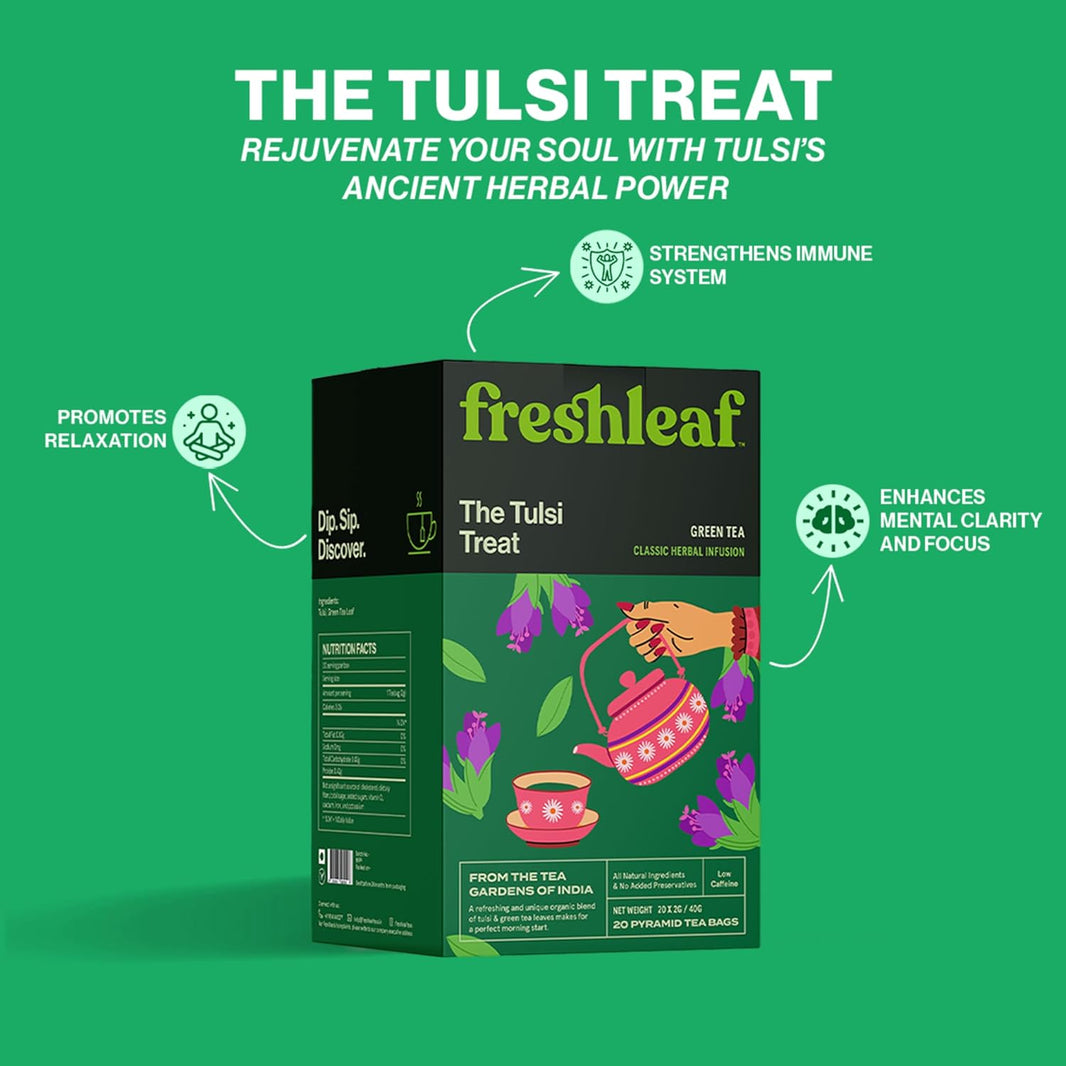 FRESHLEAF TULSI TREAT GREEN TEA 20 BAGS 40 GM - SuperMarcheStore