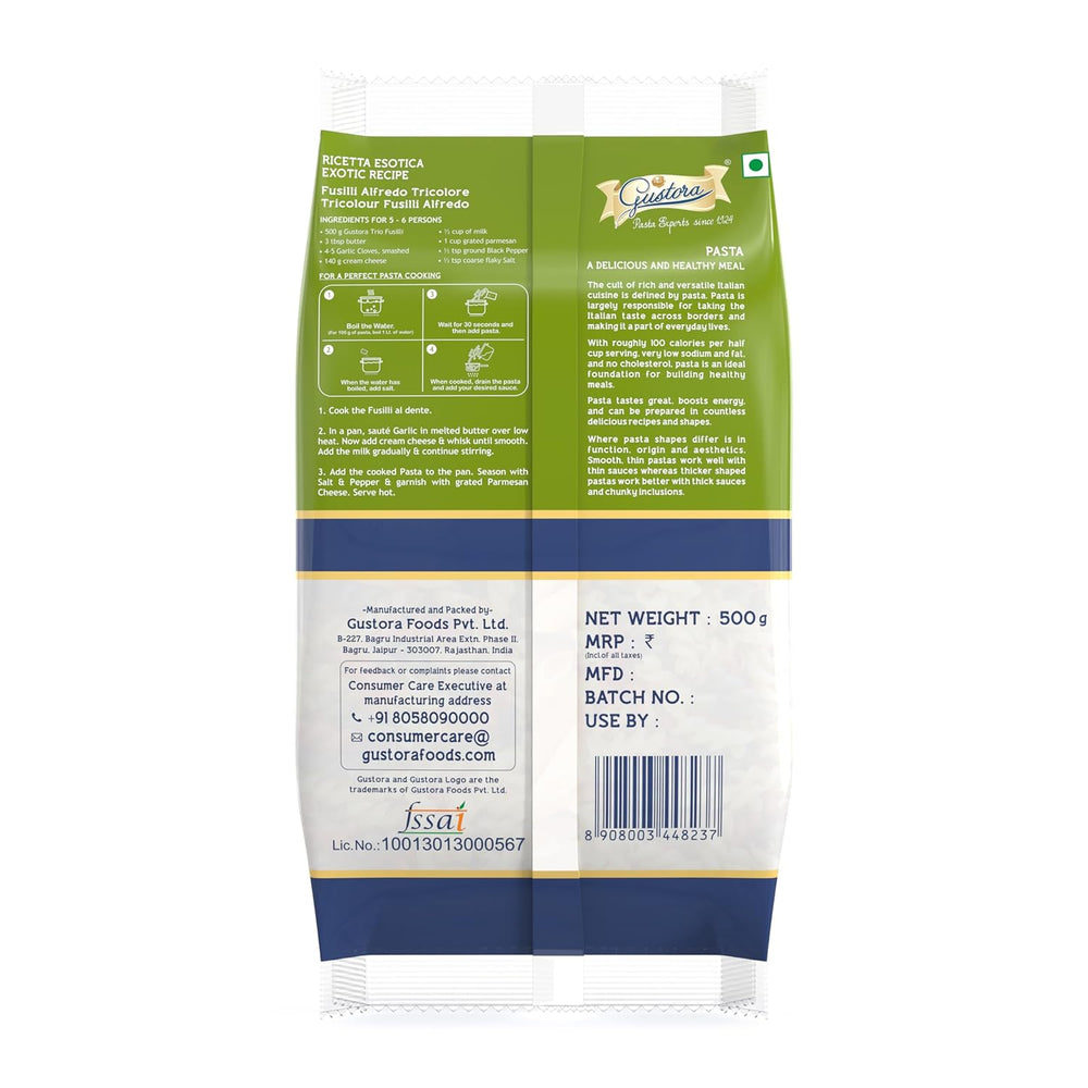 GUSTORA PASTA HEALTHY TRIO FUSILLI 500 GM - SuperMarcheStore