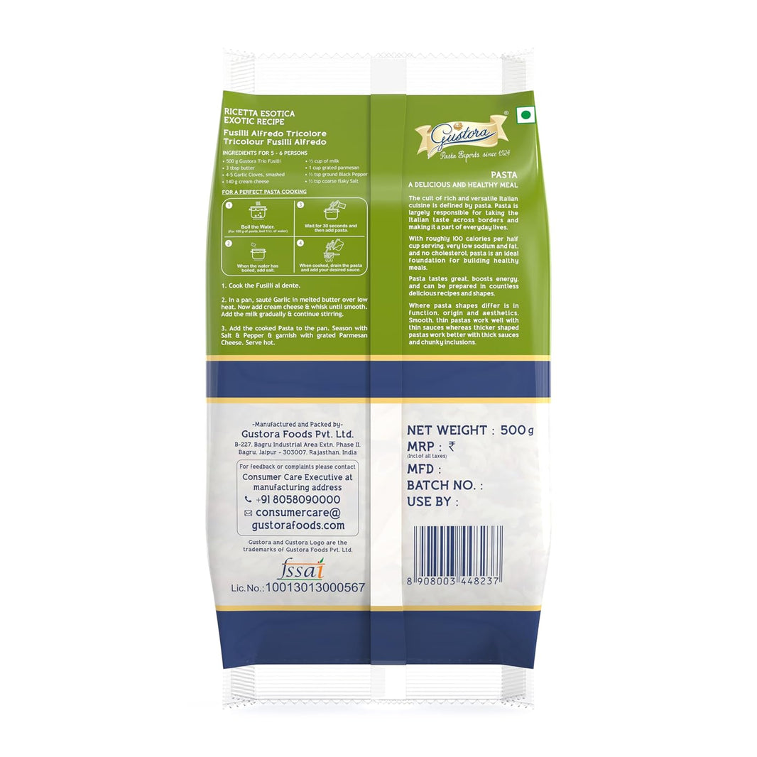 GUSTORA PASTA HEALTHY TRIO FUSILLI 500 GM - SuperMarcheStore