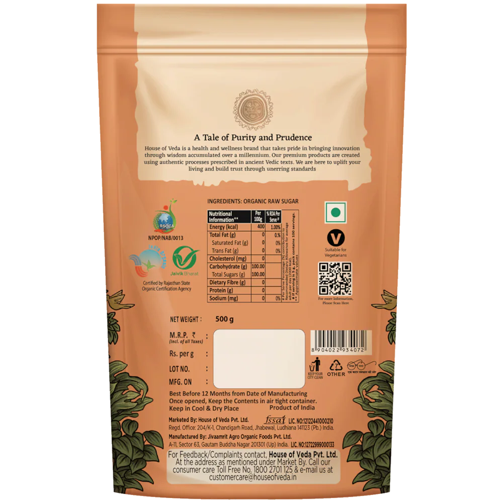 HOUSE OF VEDA ORG. RAW SUGAR 500 GM