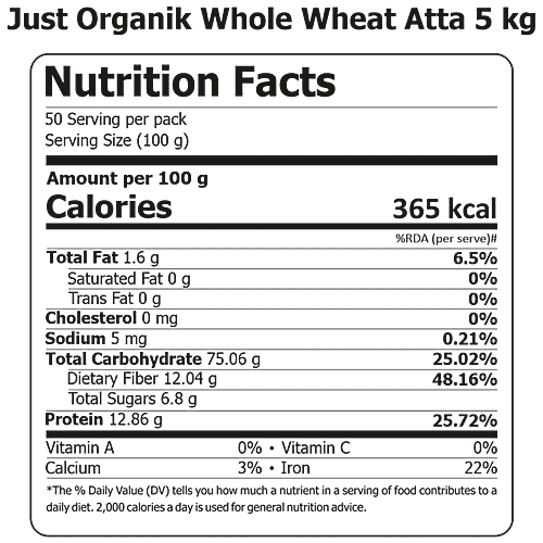 JUST ORGANIK WHOLE WHEAT CHAKKI FLOUR 5KG - SuperMarcheStore