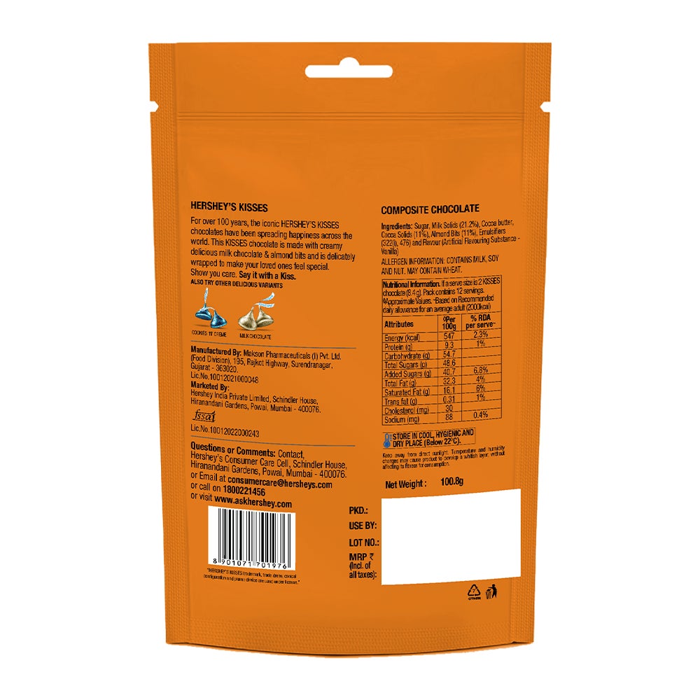 HERSHEYS KISSES ALMONDS 100.8 GM