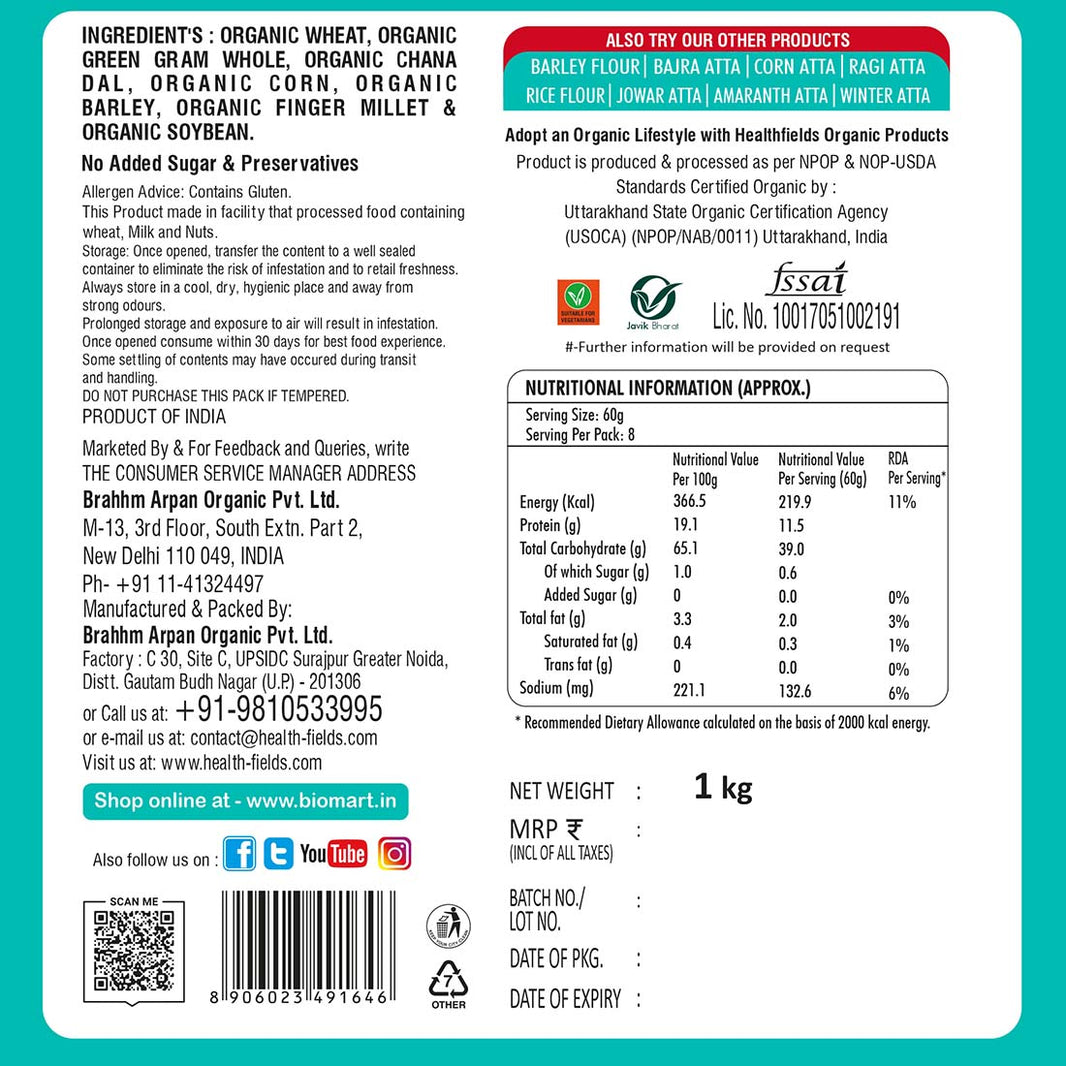 HEALTH FIELDS ORGANIC MULTIGRAIN ATTA SUMMERS 1KG