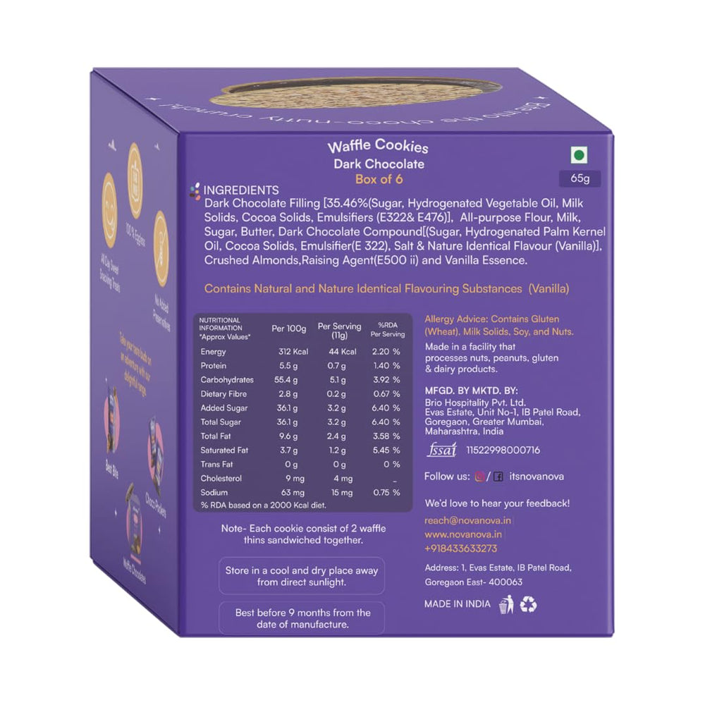 NOVA NOVA WAFFLE COOKIES DARK CHOCOLATE 65 GM - SuperMarcheStore