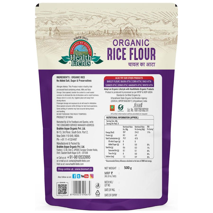 HEALTH FIELDS ORGANIC RICE FLOUR 500 GM