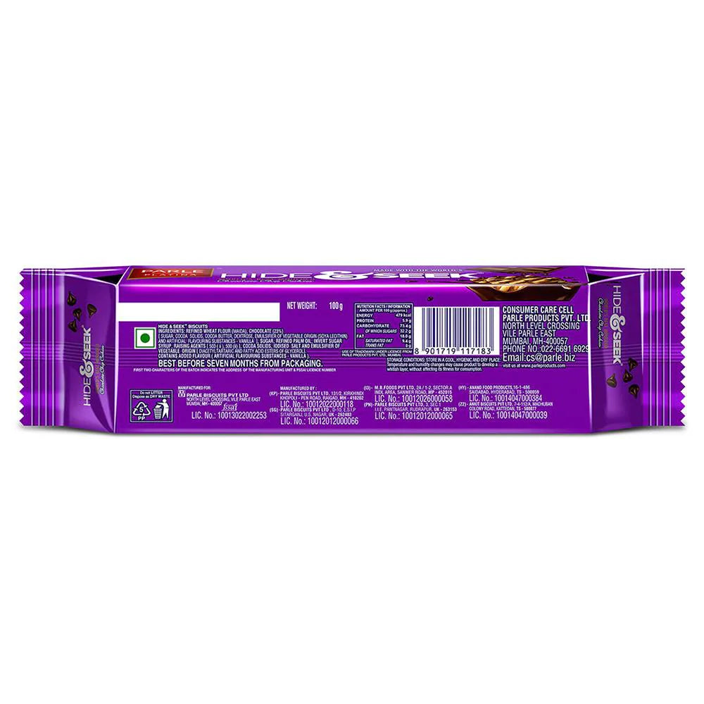PARLE HIDE & SEEK CHOCO CHIP COOKIES 100G+20 G =120 GM