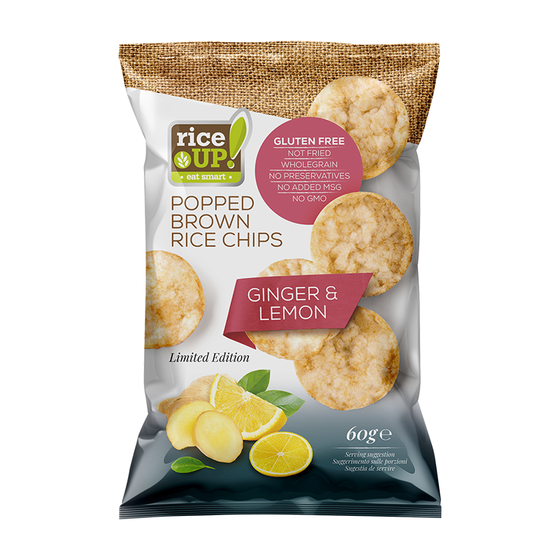 RICE UP BROWN RICE CHIPS GINGER N LEMON 60 GM