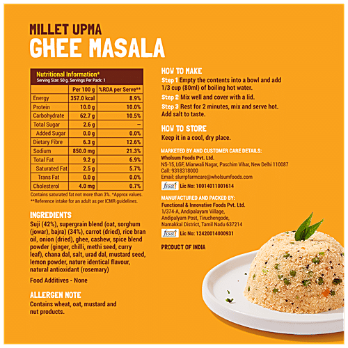 SLURP FARM MILLET UPMA GHEE 50GM - SuperMarcheStore