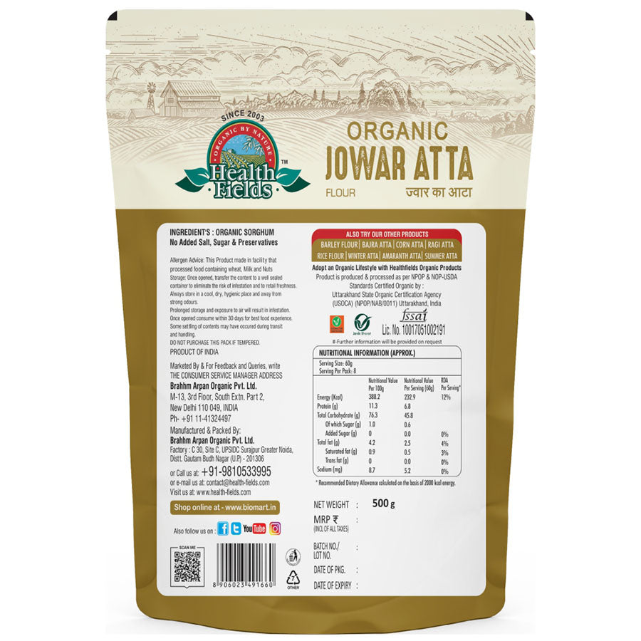 HEALTH FIELDS ORGANIC JOWAR ATTA 500 GM