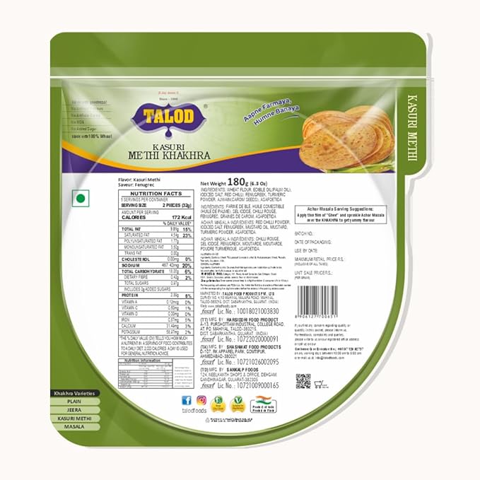 TALOD KASTOORI METHI KHAKHRA 180 GMS - SuperMarcheStore