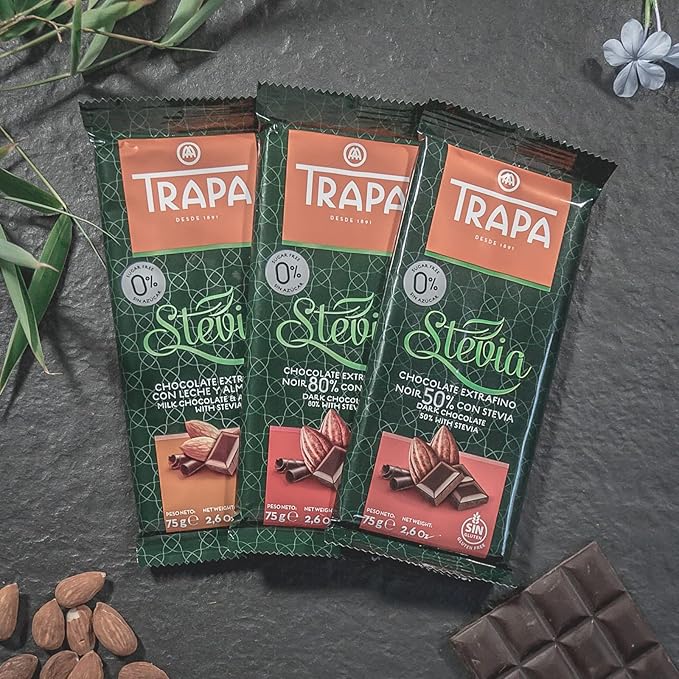 TRAPA STEVIA 80 % DARK CHOCOLATE 75 GM - SuperMarcheStore