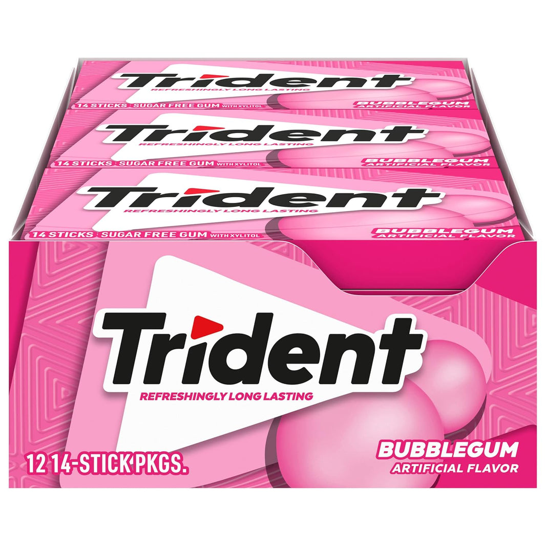 TRIDENT SUGAR FREE GUM WITH XYLITOL BUBBLEGUM 14N - SuperMarcheStore
