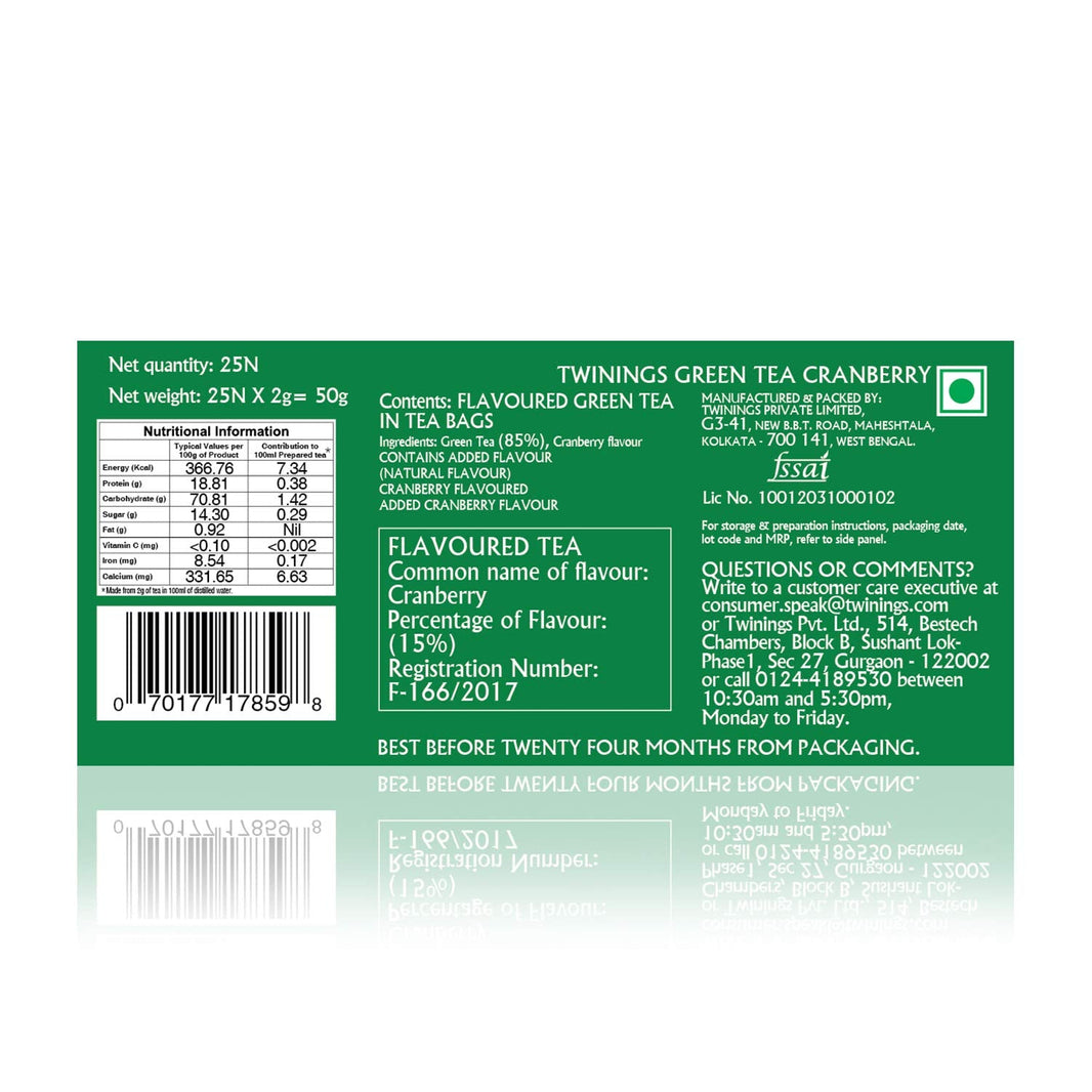 TWINNING GREEN TEA CRANBERRY 25 BAGS - SuperMarcheStore