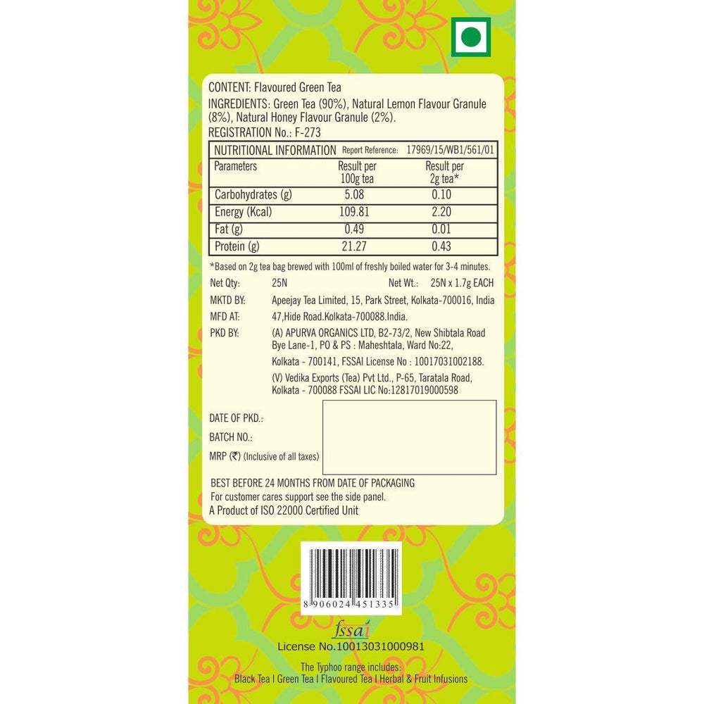 TYPHOO GREEN TEA LEMON ND HONEY 25 TEA BAGS - SuperMarcheStore