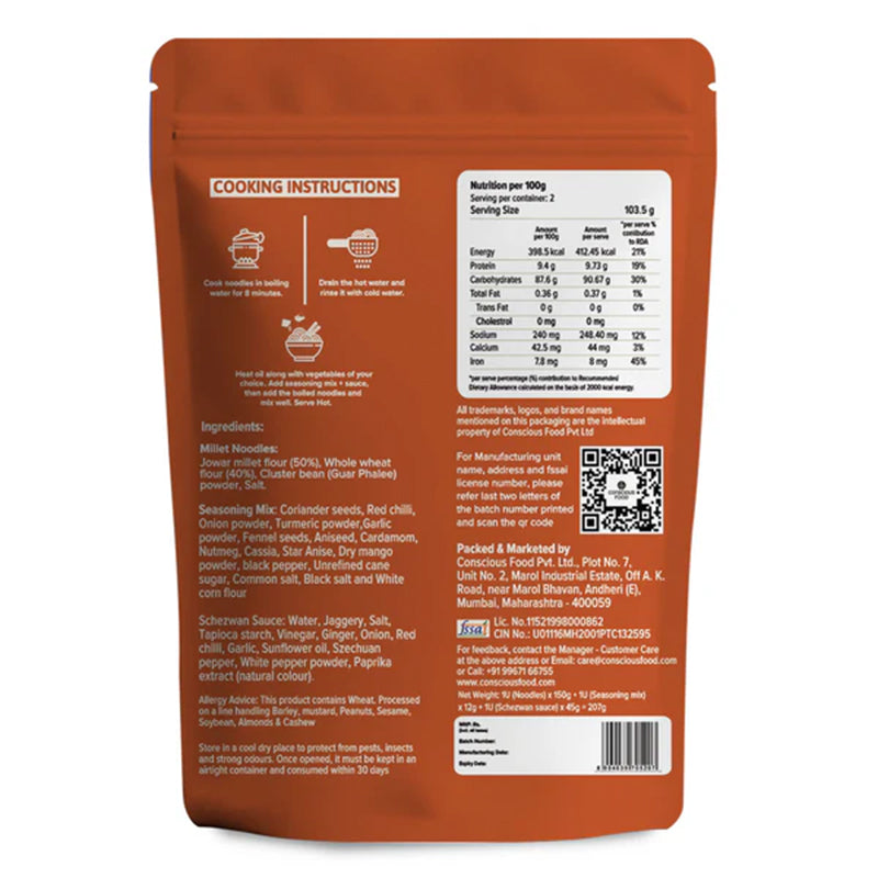 CONSCIOUS FOOD C. SCHEZWAN JOWAR MILLET NOODLES 207G