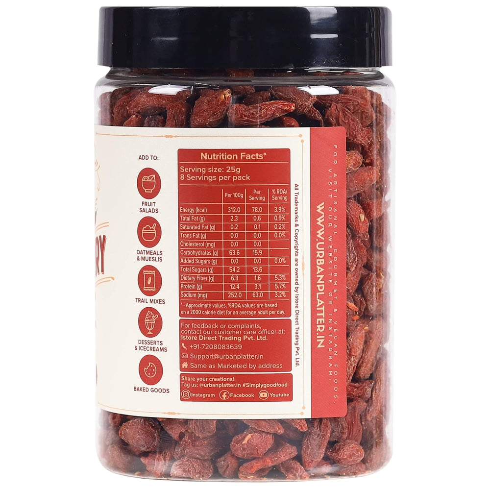 URBAN PLATTER GOJI BERRIES 200 GM - SuperMarcheStore