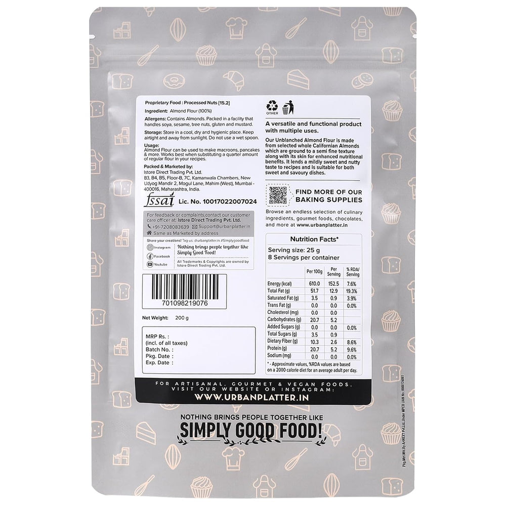 URBAN PLATTER NATURAL ALMOND FLOUR 200GM - SuperMarcheStore