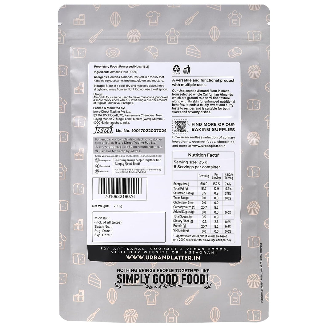 URBAN PLATTER NATURAL ALMOND FLOUR 200GM - SuperMarcheStore