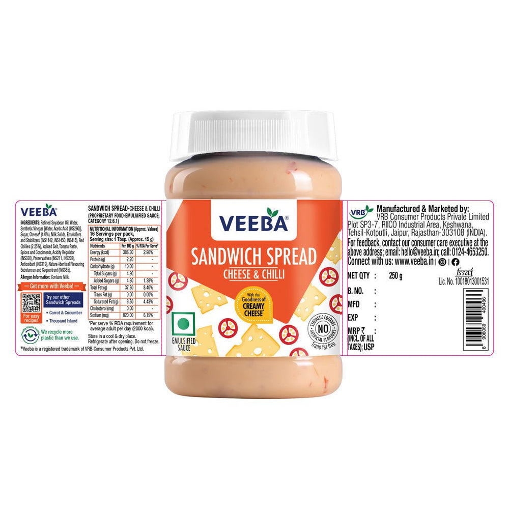 VEEBA CHEESE & CHILLI SANDWICH SPREAD - SuperMarcheStore