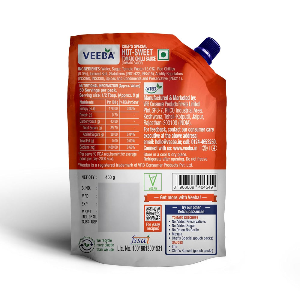 VEEBA CHEFS SPECIAL HOT SWEET TOMATO CHILLI SAUCE 450 GM - SuperMarcheStore