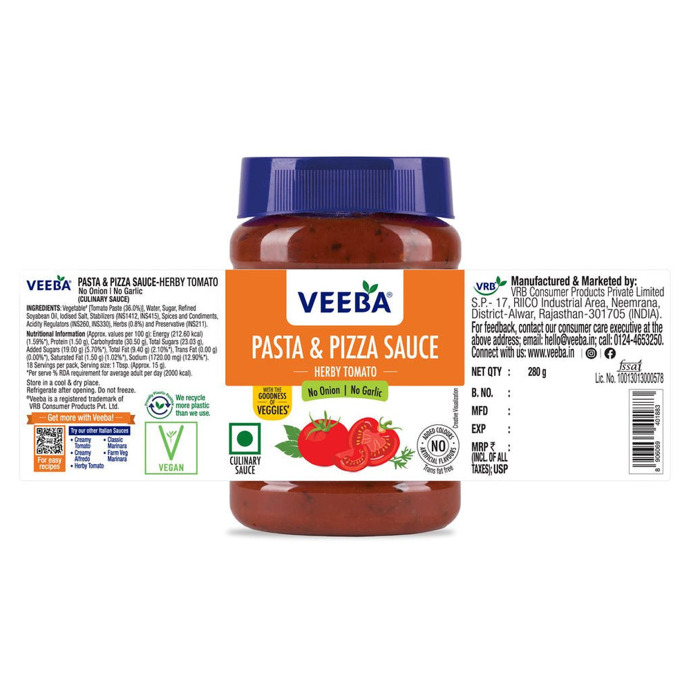 VEEBA PIZZA & PASTA NO ONION NO GARLIC 310GM - SuperMarcheStore