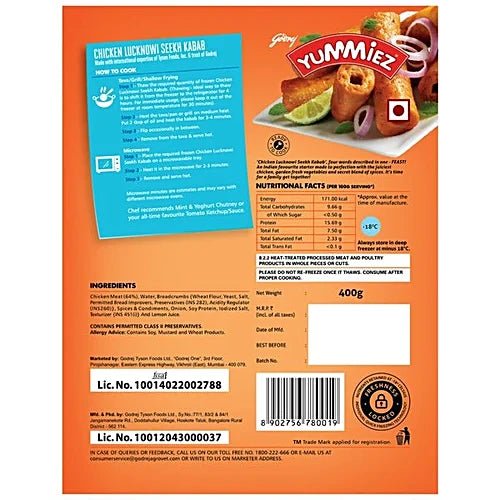 YUMMIES CHICKEN LUKHNOWI SEEKH KABAB 400G - SuperMarcheStore
