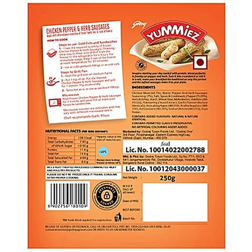 YUMMIES PEPPER & HERB SAUSGES 250G - SuperMarcheStore