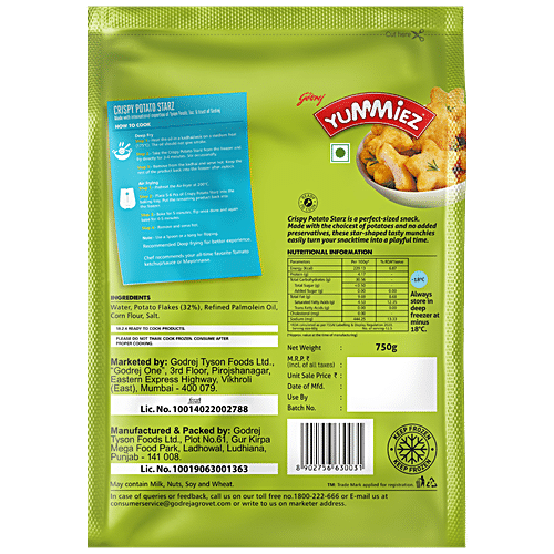 YUMMIEZ CRISPY POTATO STARZ 750 GM - SuperMarcheStore